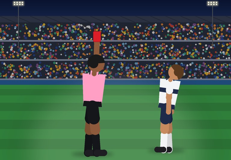 A referee shows a red card