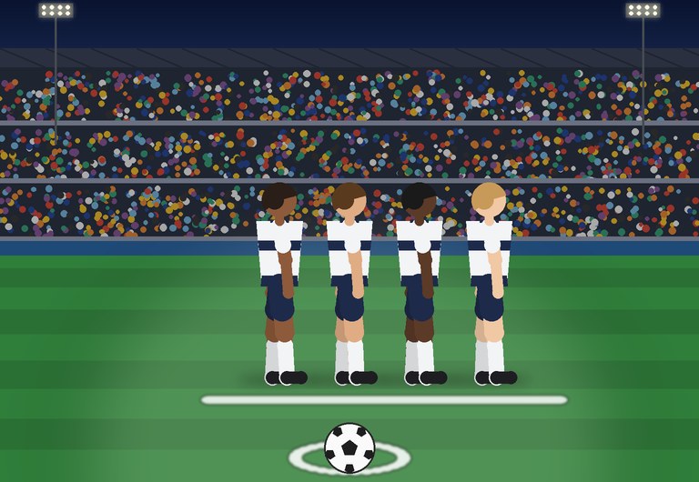A wall of players behind a spray line